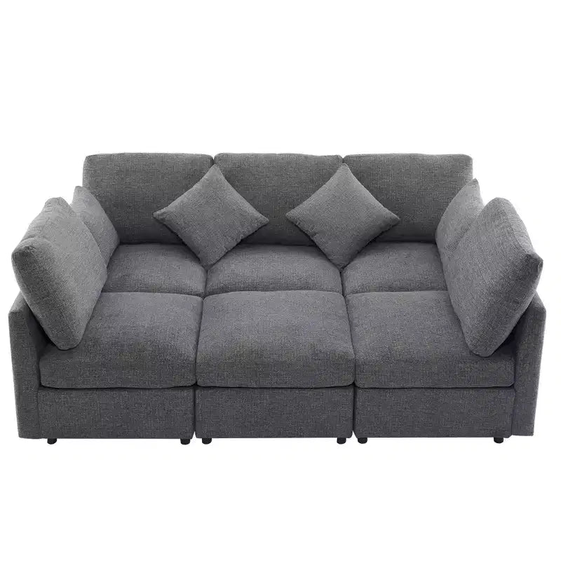 86.6 Canapé Sectionnel Canapé Modulable Canapé-lit Canapé en L avec un Pouf Mobile et Deux Ports USB