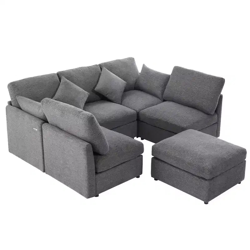 86.6 Canapé Sectionnel Canapé Modulable Canapé-lit Canapé en L avec un Pouf Mobile et Deux Ports USB