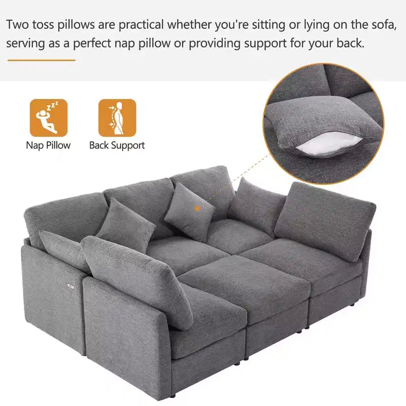 86.6 Canapé Sectionnel Canapé Modulable Canapé-lit Canapé en L avec un Pouf Mobile et Deux Ports USB