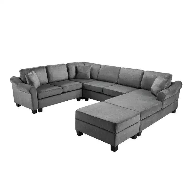 Canapé d'angle 111,8" Canapé en U en chenille avec pouf de rangement mobile, gris foncé