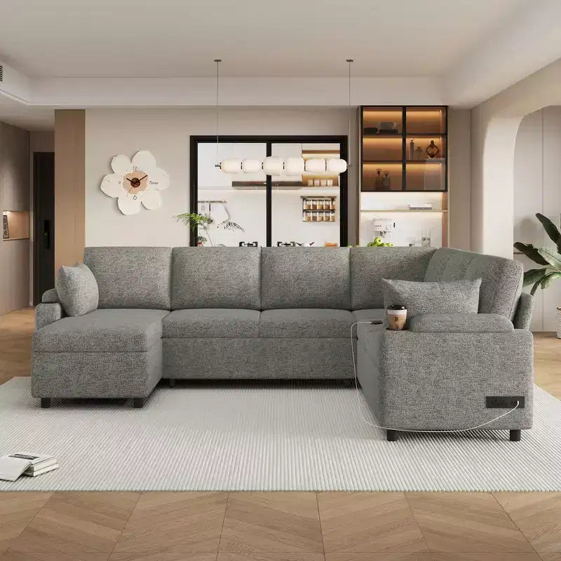 109,9 Sectionnel Convertible Polyvalent avec Espace de Rangement et Ports de Charge