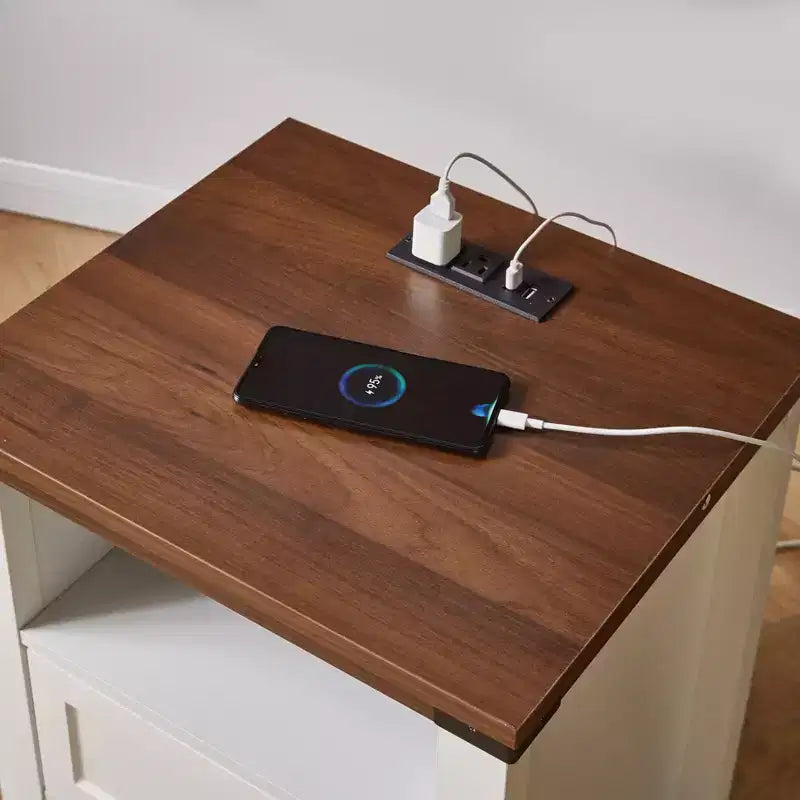 Table de chevet Homy Casa à 2 tiroirs, table d'appoint moderne avec station de charge et lumière LED, blanche