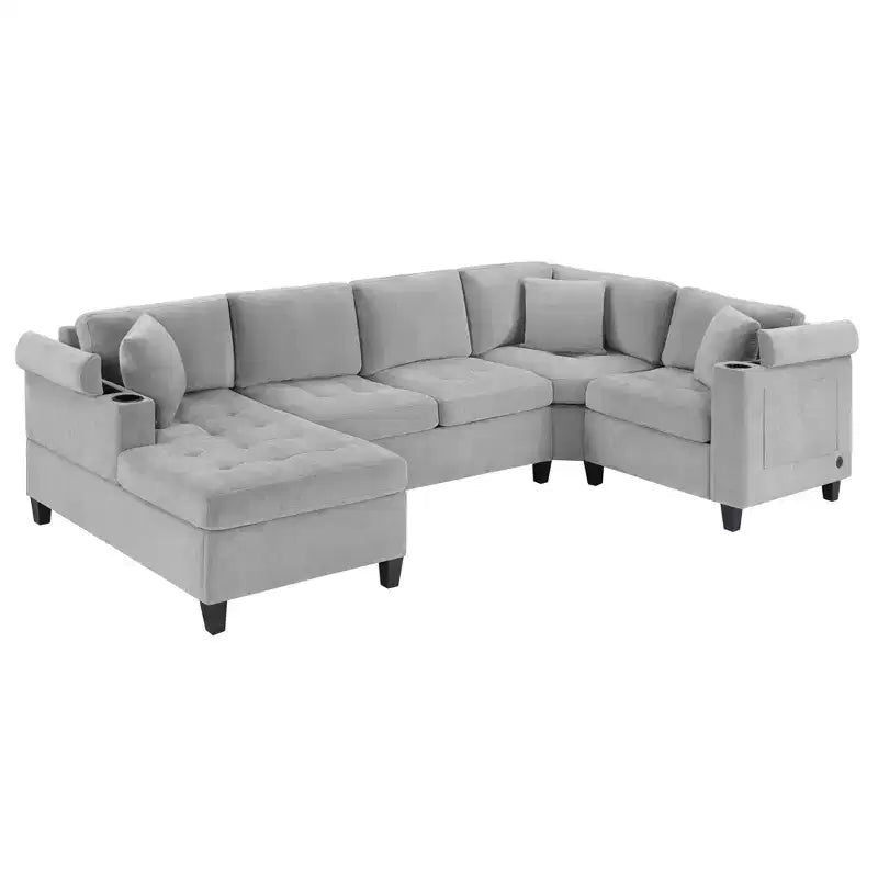 U-shaped Sectional Sofa 115.7 Oversized Corner Sectional Living Room Couch with Built-in Cup Holders, Storage Space and USB Ports