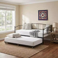 COZONY Daybed with Trundle, Twin Metal Sofa Bed with Steel Slats, Arched Headboard, Space-Saving Guest Bed for Living Room Bedroom, Black