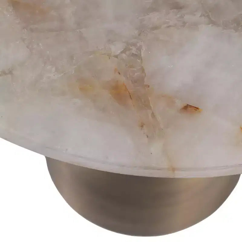 Table d'appoint et de bout ronde décorative pour petits espaces - Plateau en agate avec base en métal pour la décoration du salon et de la chambre - 20, doré et blanc