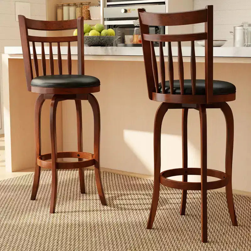 Costway Lot de 2/4 tabourets de bar pivotants 24/30" avec dossier, pieds en bois massif et repose-pieds pour bar domestique expresso et noir