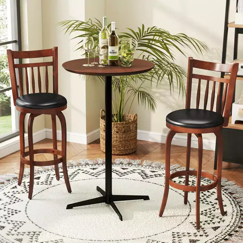 Costway Lot de 2/4 tabourets de bar pivotants 24/30" avec dossier, pieds en bois massif et repose-pieds pour bar domestique expresso et noir