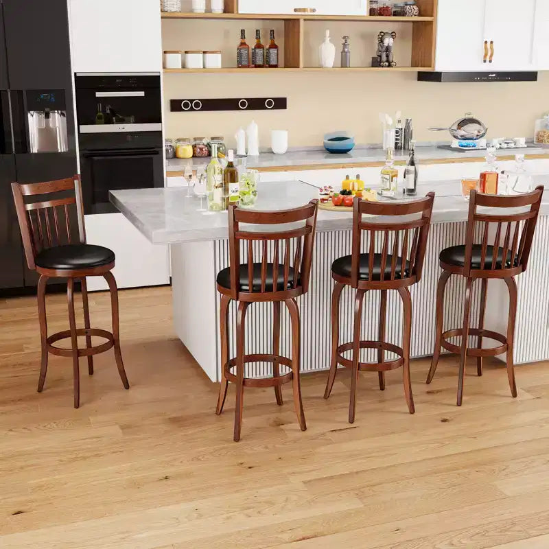 Costway Lot de 2/4 tabourets de bar pivotants 24/30" avec dossier, pieds en bois massif et repose-pieds pour bar domestique expresso et noir