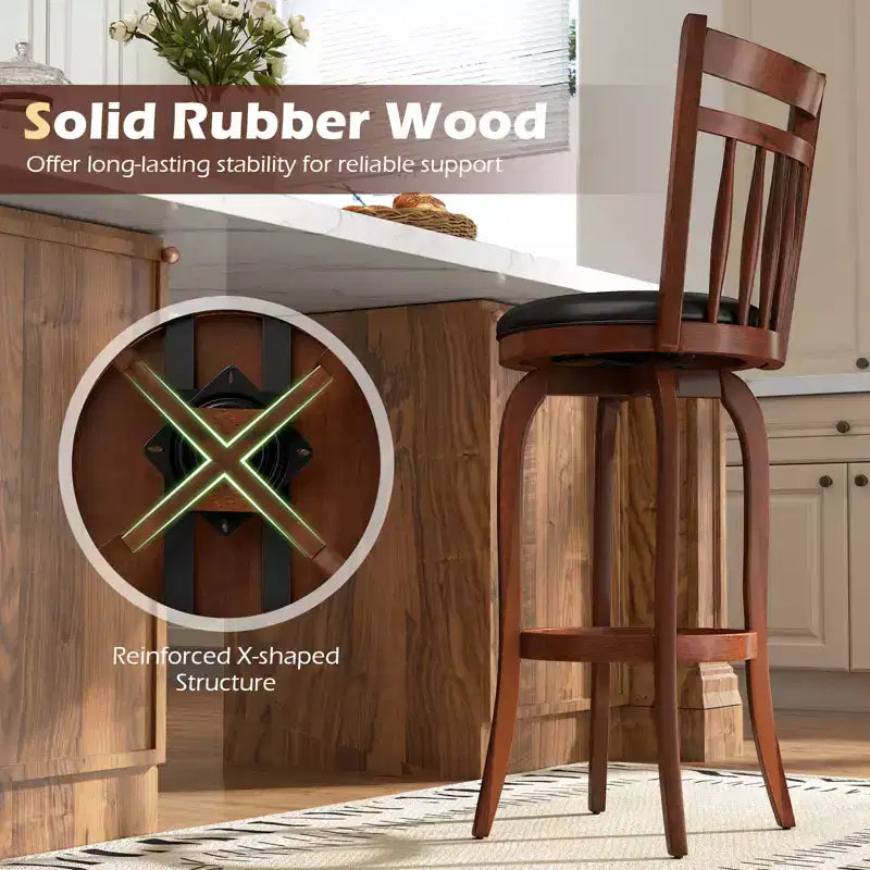 Costway Lot de 2/4 tabourets de bar pivotants 24/30" avec dossier, pieds en bois massif et repose-pieds pour bar domestique expresso et noir