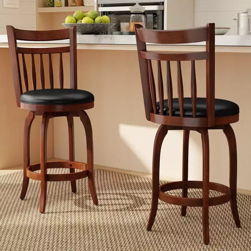 Costway Lot de 2/4 tabourets de bar pivotants 24/30" avec dossier, pieds en bois massif et repose-pieds pour bar domestique expresso et noir