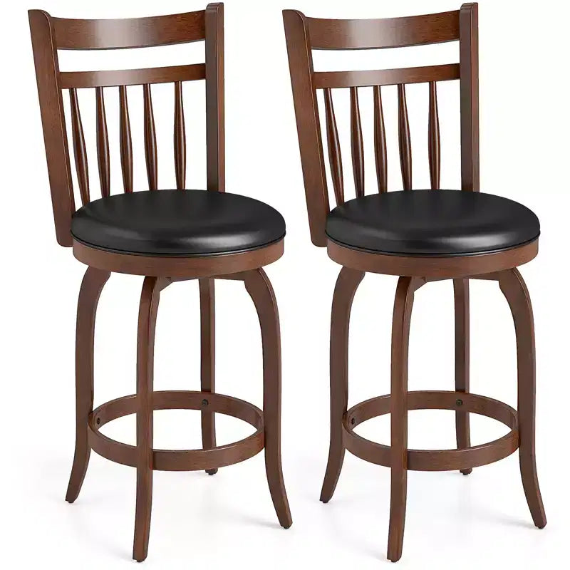 Costway 24/30 Swivel Bar Stools Set of 2/4 with Backs, Solid Wood Legs & Footrest for Home Bar Expresso and Black