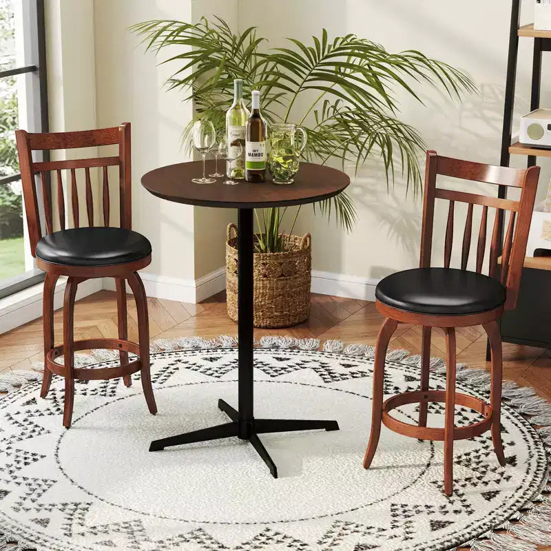 Costway Lot de 2/4 tabourets de bar pivotants 24/30" avec dossier, pieds en bois massif et repose-pieds pour bar domestique expresso et noir
