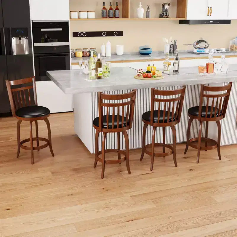 Costway Lot de 2/4 tabourets de bar pivotants 24/30" avec dossier, pieds en bois massif et repose-pieds pour bar domestique expresso et noir