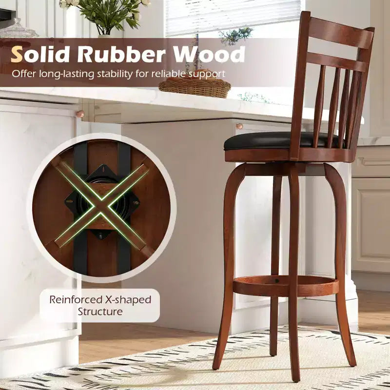 Costway Lot de 2/4 tabourets de bar pivotants 24/30" avec dossier, pieds en bois massif et repose-pieds pour bar domestique expresso et noir