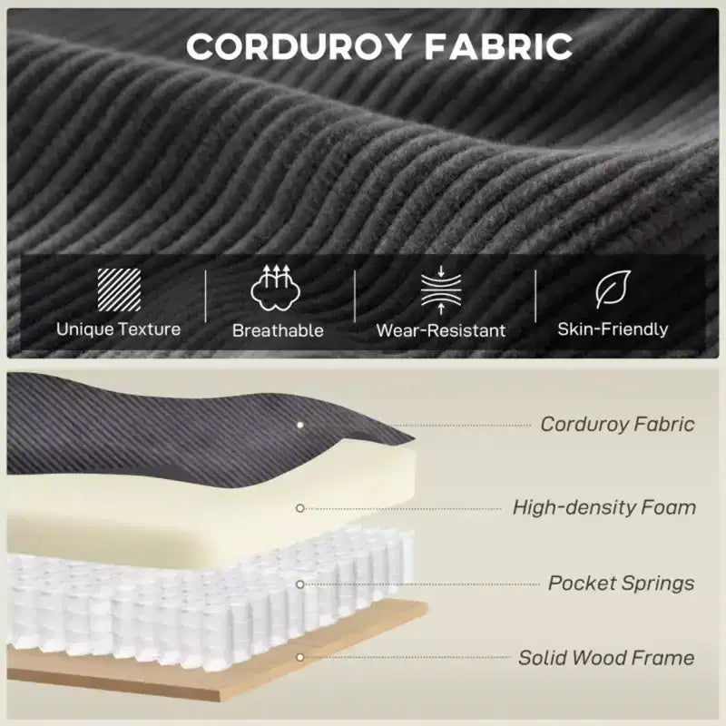 GDFStudio Huehi Canapé d'angle moderne en velours côtelé de 124 po avec pouf mobile