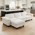 GDFStudio Huehi Modern 124 L-Shaped Wooden Corduroy Upholstered Sectional Sofa with Movable Ottoman