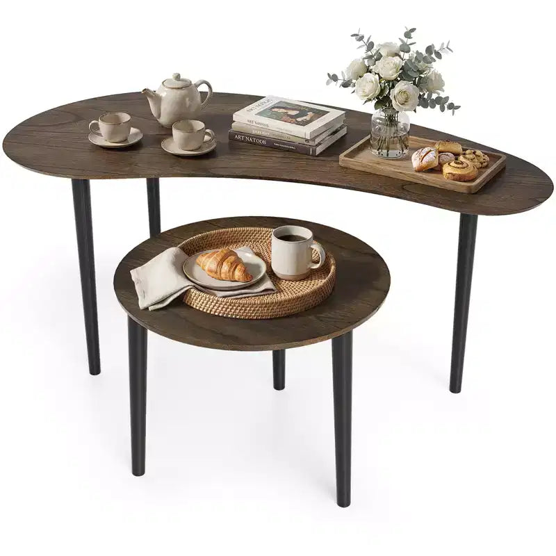 Costway Nest Coffee Tables Set of 2 Modern Accent Tables w/ Solid Wood Support Legs