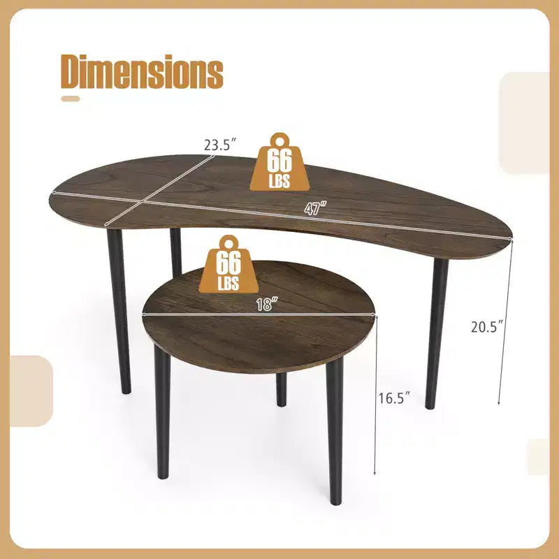 Tables basses gigognes Costway, ensemble de 2 tables d'appoint modernes avec pieds de support en bois massif
