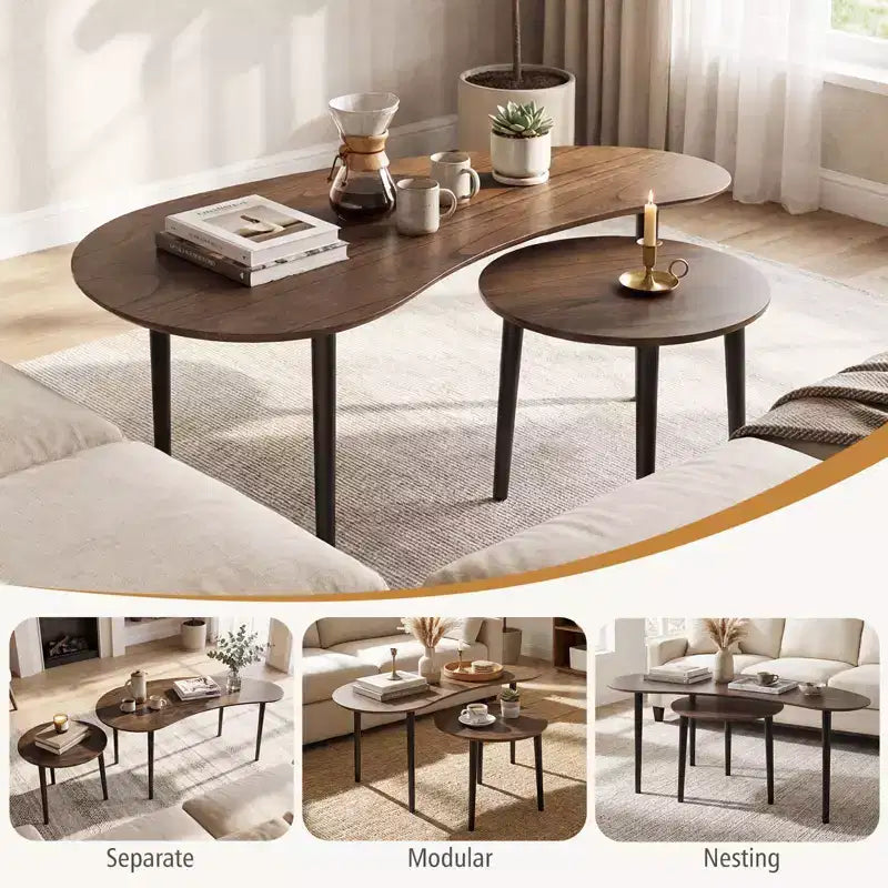 Tables basses gigognes Costway, ensemble de 2 tables d'appoint modernes avec pieds de support en bois massif