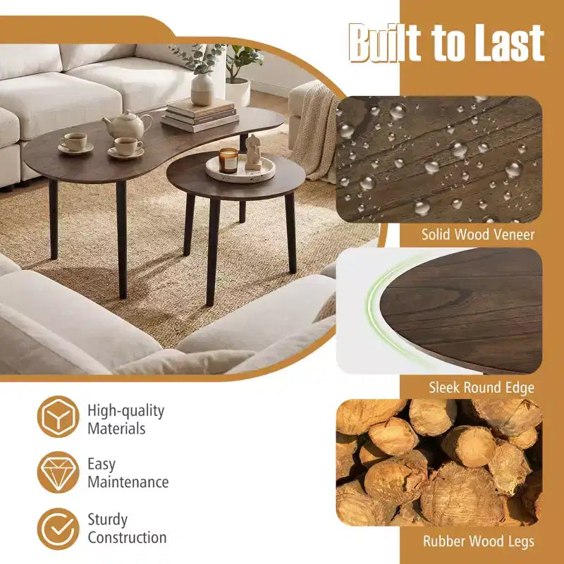 Tables basses gigognes Costway, ensemble de 2 tables d'appoint modernes avec pieds de support en bois massif