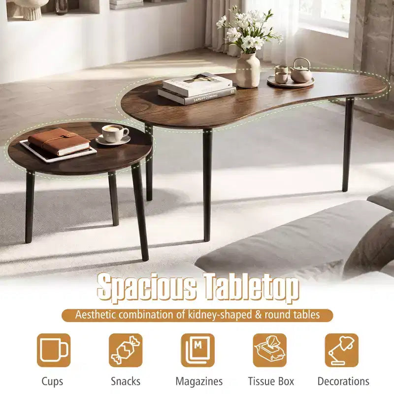 Tables basses gigognes Costway, ensemble de 2 tables d'appoint modernes avec pieds de support en bois massif