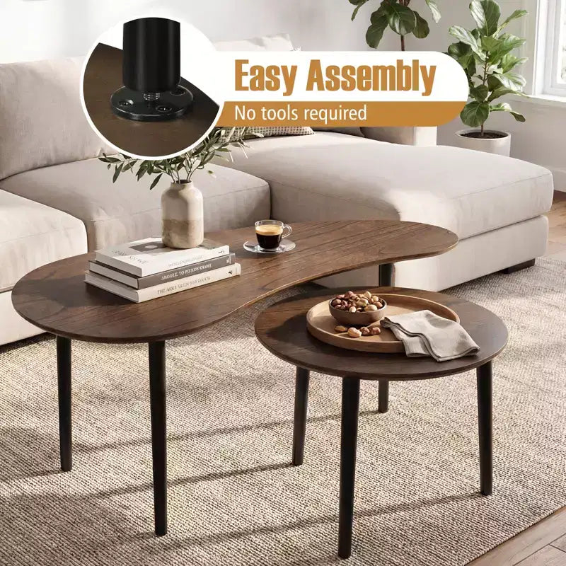 Tables basses gigognes Costway, ensemble de 2 tables d'appoint modernes avec pieds de support en bois massif