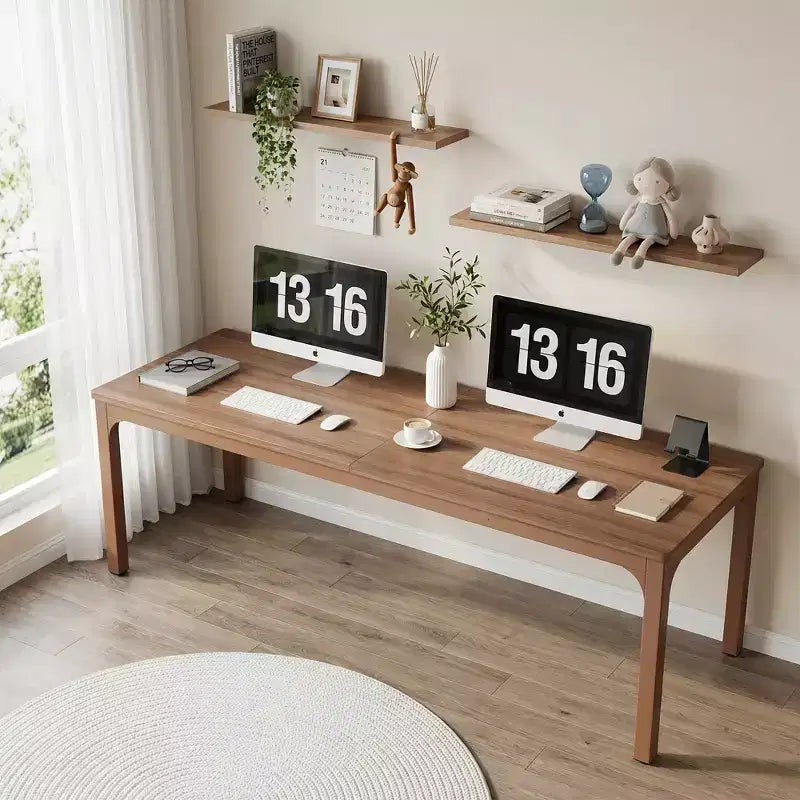 MAYEERTY 78,7 - Bureau double poste industriel extra long, bureau à domicile pour 2 personnes avec cadre métallique robuste, plateau de table en MDF capacité 90 kg