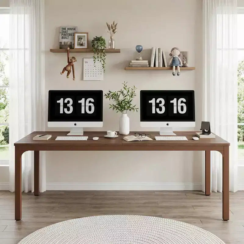 MAYEERTY 78,7 - Bureau double poste industriel extra long, bureau à domicile pour 2 personnes avec cadre métallique robuste, plateau de table en MDF capacité 90 kg