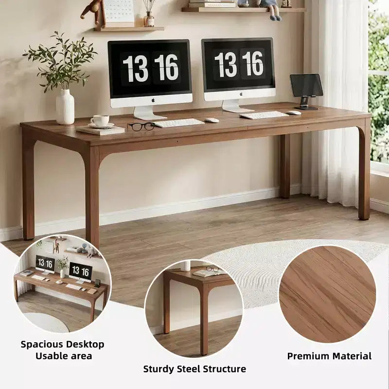 MAYEERTY 78,7 - Bureau double poste industriel extra long, bureau à domicile pour 2 personnes avec cadre métallique robuste, plateau de table en MDF capacité 90 kg