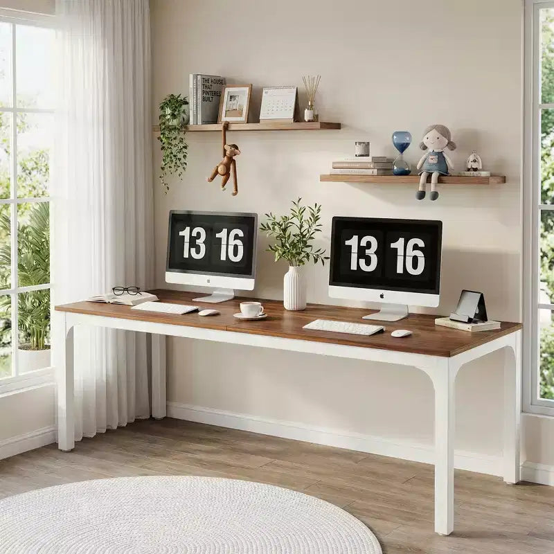 MAYEERTY 78,7 - Bureau double poste industriel extra long, bureau à domicile pour 2 personnes avec cadre métallique robuste, plateau de table en MDF capacité 90 kg