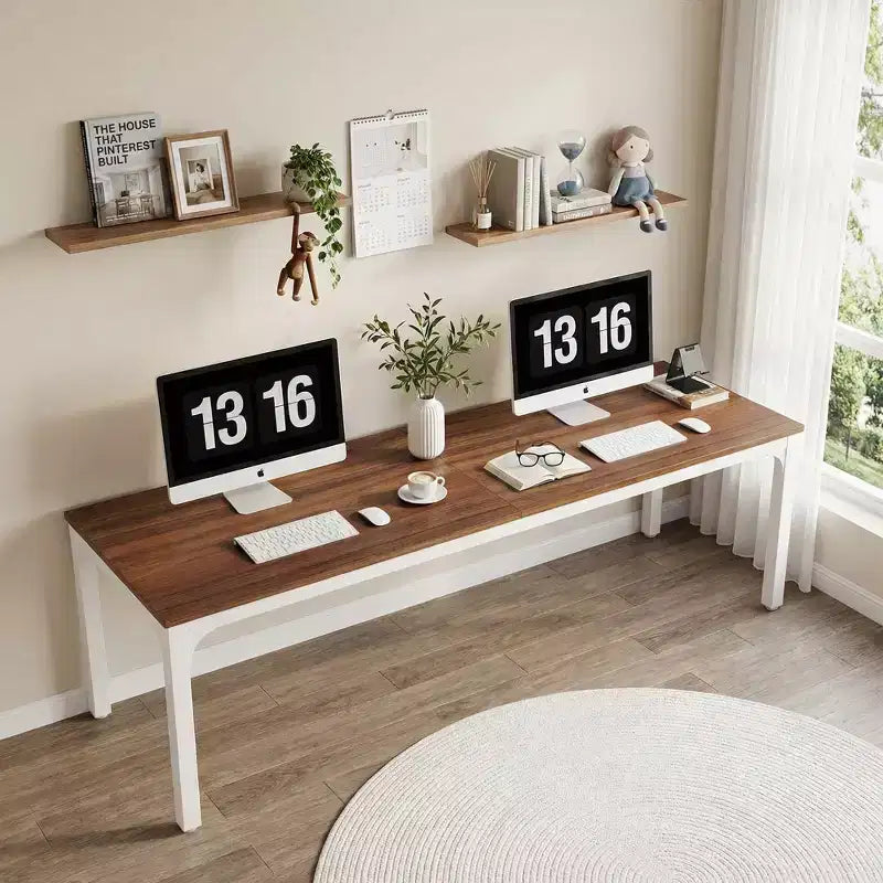 MAYEERTY 78,7 - Bureau double poste industriel extra long, bureau à domicile pour 2 personnes avec cadre métallique robuste, plateau de table en MDF capacité 90 kg