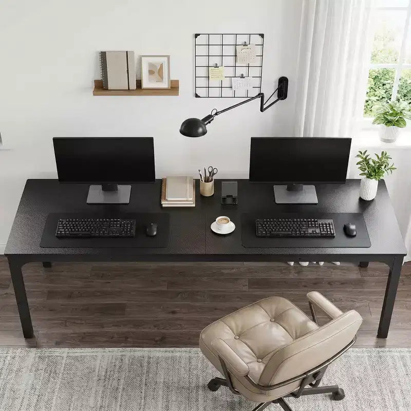 MAYEERTY 78,7 - Bureau double poste industriel extra long, bureau à domicile pour 2 personnes avec cadre métallique robuste, plateau de table en MDF capacité 90 kg