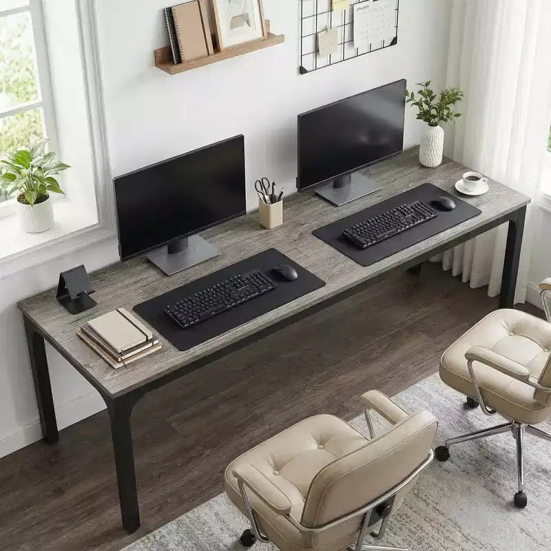 MAYEERTY 78,7 - Bureau double poste industriel extra long, bureau à domicile pour 2 personnes avec cadre métallique robuste, plateau de table en MDF capacité 90 kg