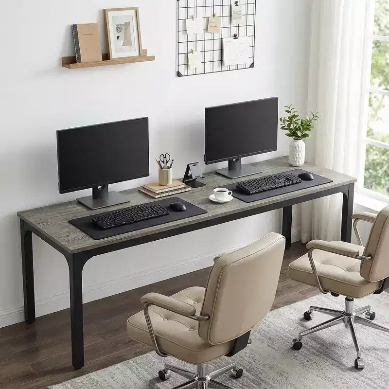 MAYEERTY 78,7 - Bureau double poste industriel extra long, bureau à domicile pour 2 personnes avec cadre métallique robuste, plateau de table en MDF capacité 90 kg