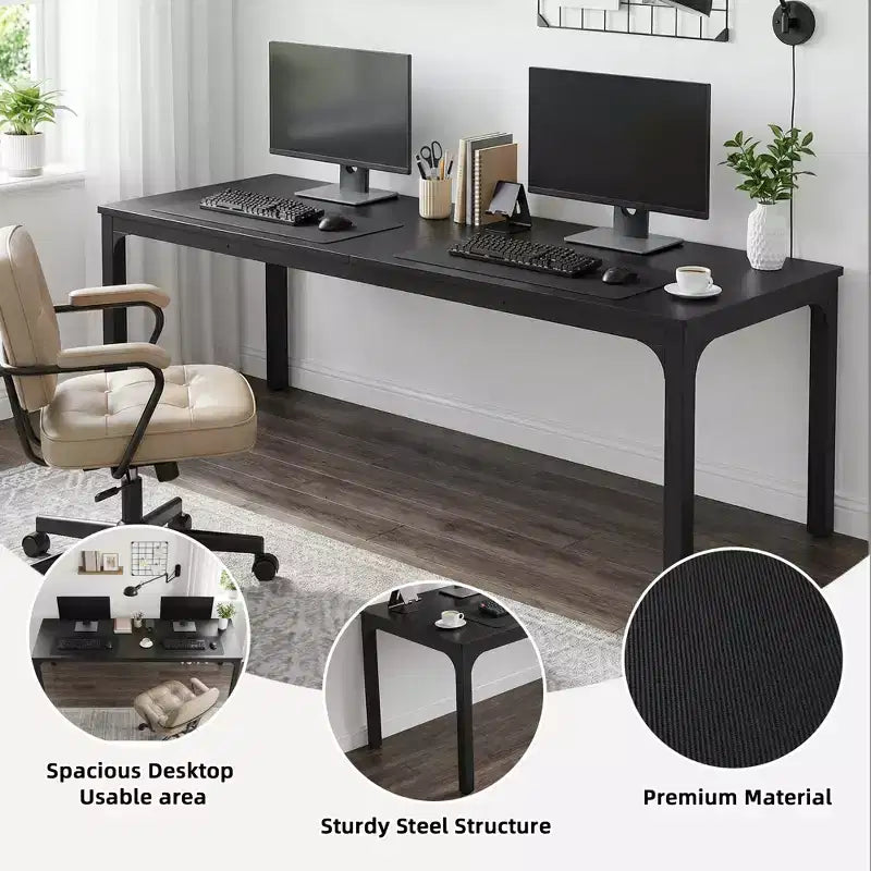 MAYEERTY 78,7 - Bureau double poste industriel extra long, bureau à domicile pour 2 personnes avec cadre métallique robuste, plateau de table en MDF capacité 90 kg