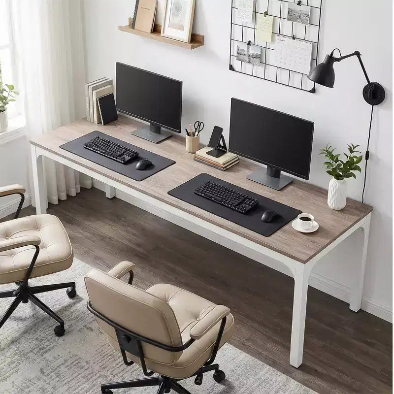 MAYEERTY 78,7 - Bureau double poste industriel extra long, bureau à domicile pour 2 personnes avec cadre métallique robuste, plateau de table en MDF capacité 90 kg