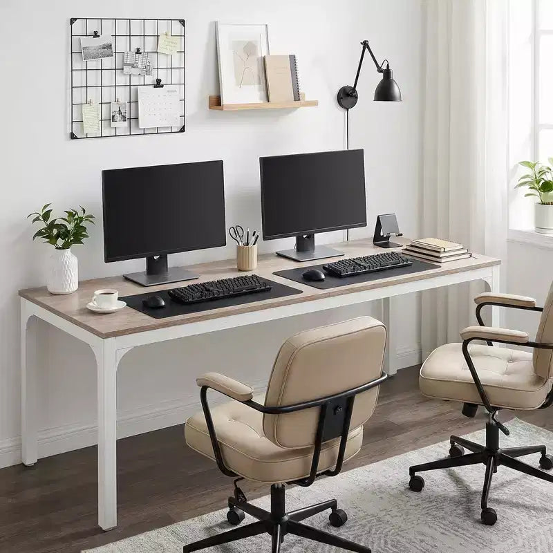 MAYEERTY 78,7 - Bureau double poste industriel extra long, bureau à domicile pour 2 personnes avec cadre métallique robuste, plateau de table en MDF capacité 90 kg