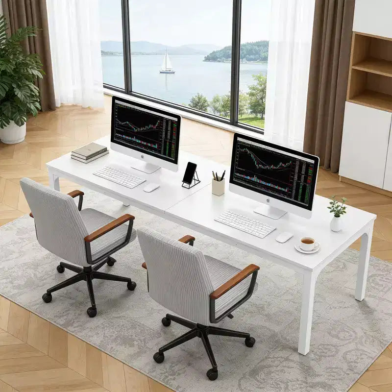 MAYEERTY 78,7 - Bureau double poste industriel extra long, bureau à domicile pour 2 personnes avec cadre métallique robuste, plateau de table en MDF capacité 90 kg