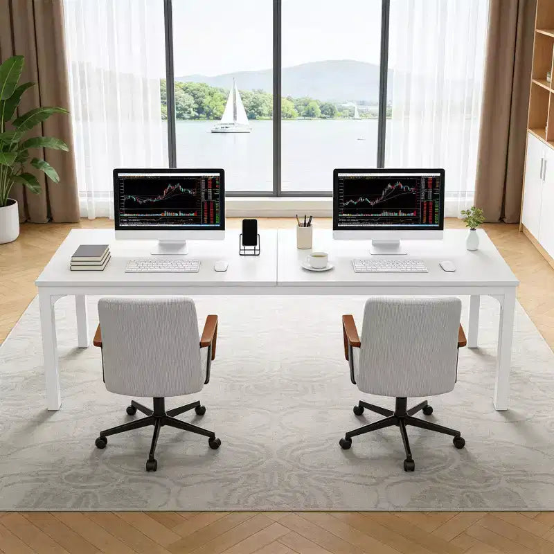MAYEERTY 78,7 - Bureau double poste industriel extra long, bureau à domicile pour 2 personnes avec cadre métallique robuste, plateau de table en MDF capacité 90 kg