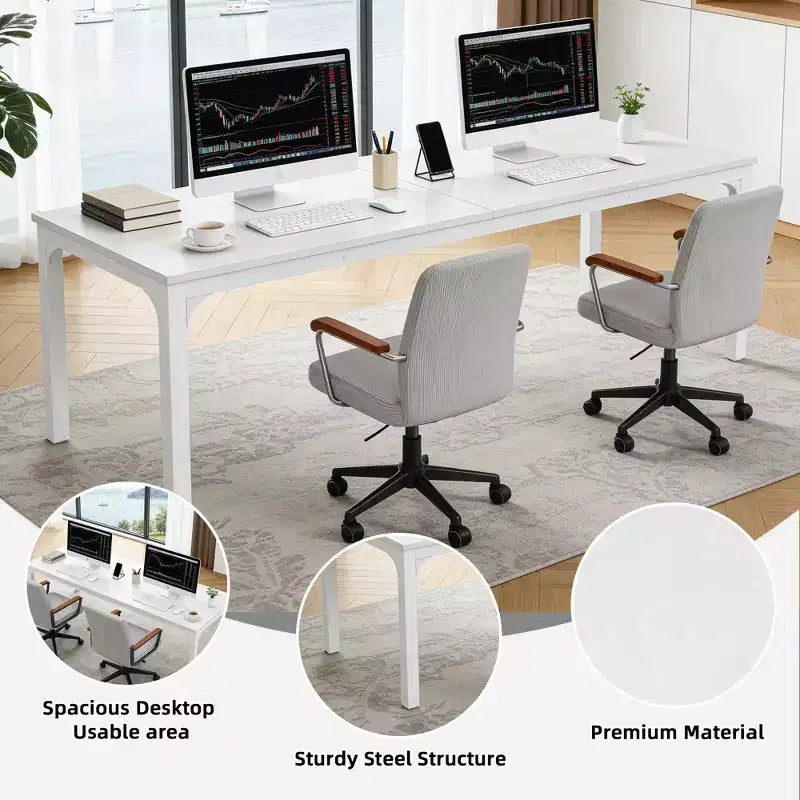 MAYEERTY 78,7 - Bureau double poste industriel extra long, bureau à domicile pour 2 personnes avec cadre métallique robuste, plateau de table en MDF capacité 90 kg