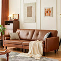 ATJafurn 86 Brown Tufted Leather Sofa with Deep Seat, Mid-Century Modern Upholstered Sectional Couch Retro Luxurious Loveseat for Living Room Bedroom