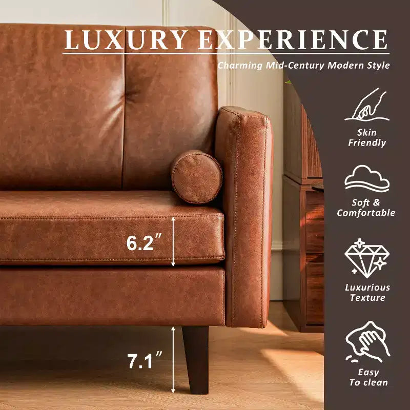 ATJafurn 86 Canapé marron en cuir capitonné avec assise profonde, canapé sectionnel rembourré de style moderne du milieu du siècle, causeuse de luxe rétro pour salon, chambre à coucher