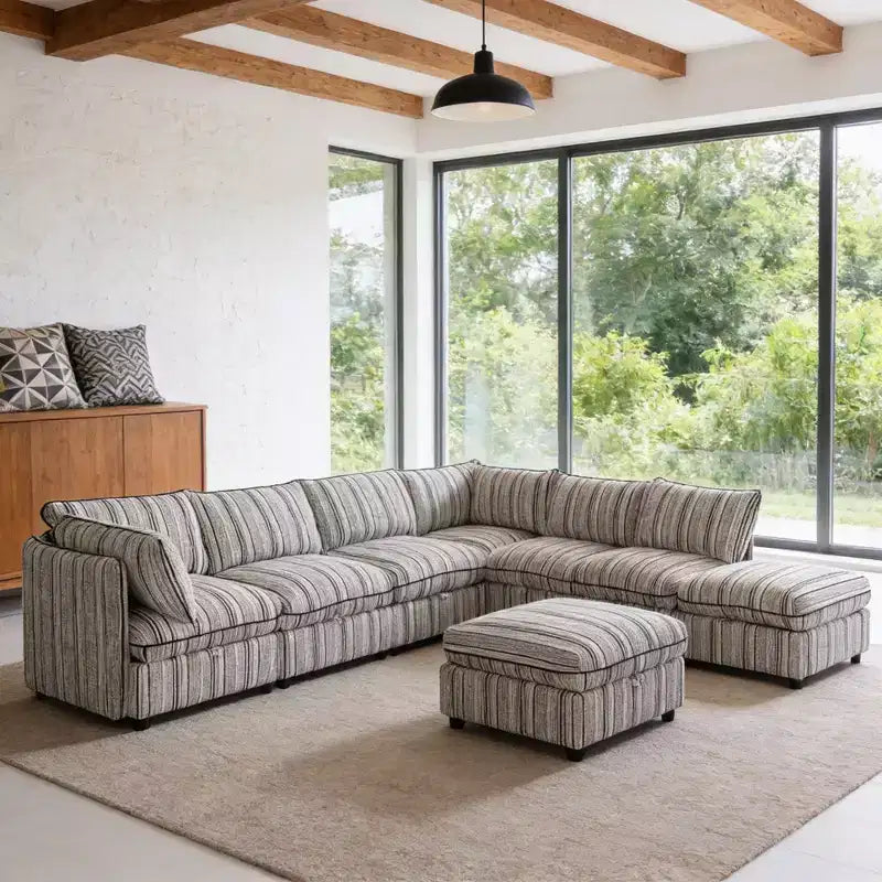 Canapé modulable en U GDFStudio Jeju 8 pièces, rembourré, avec rangement, 125''x 93, et ottoman