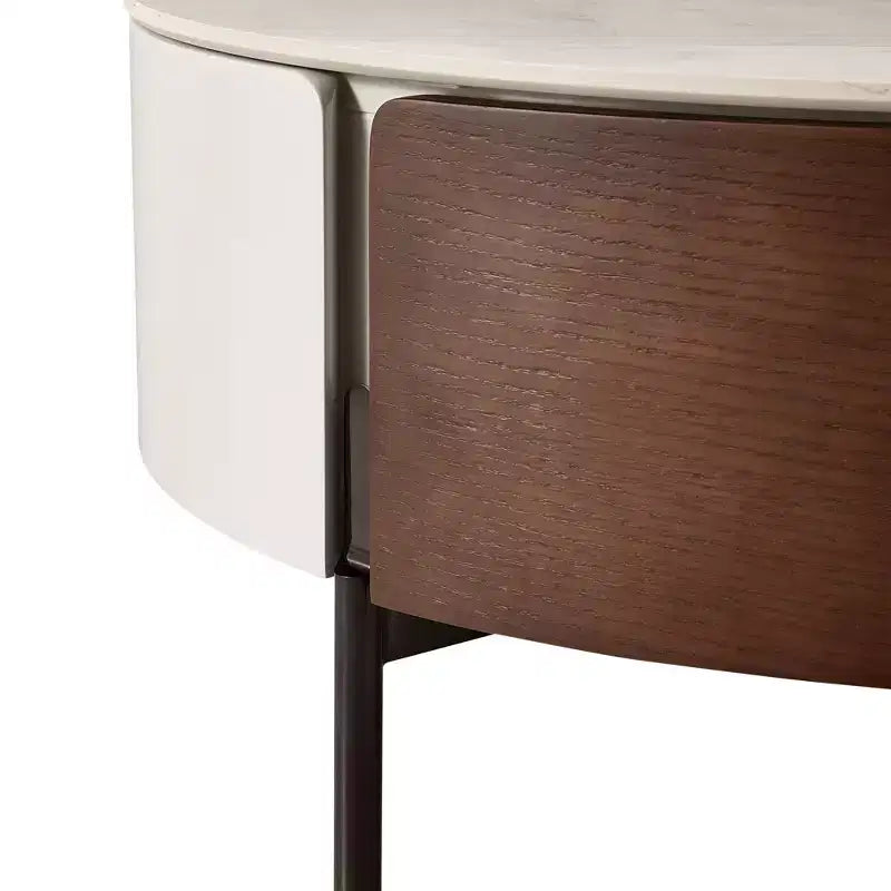 Table basse ronde de 80 cm de diamètre avec plateau en pierre frittée et rangement pour salon