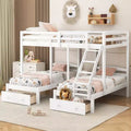 Whisen Triple Bunk Bed, Full over Twin & Twin Bunk Bed with Solid Pine Wood Frame, Storage Drawers, Shelves and Safety Guardrails - White