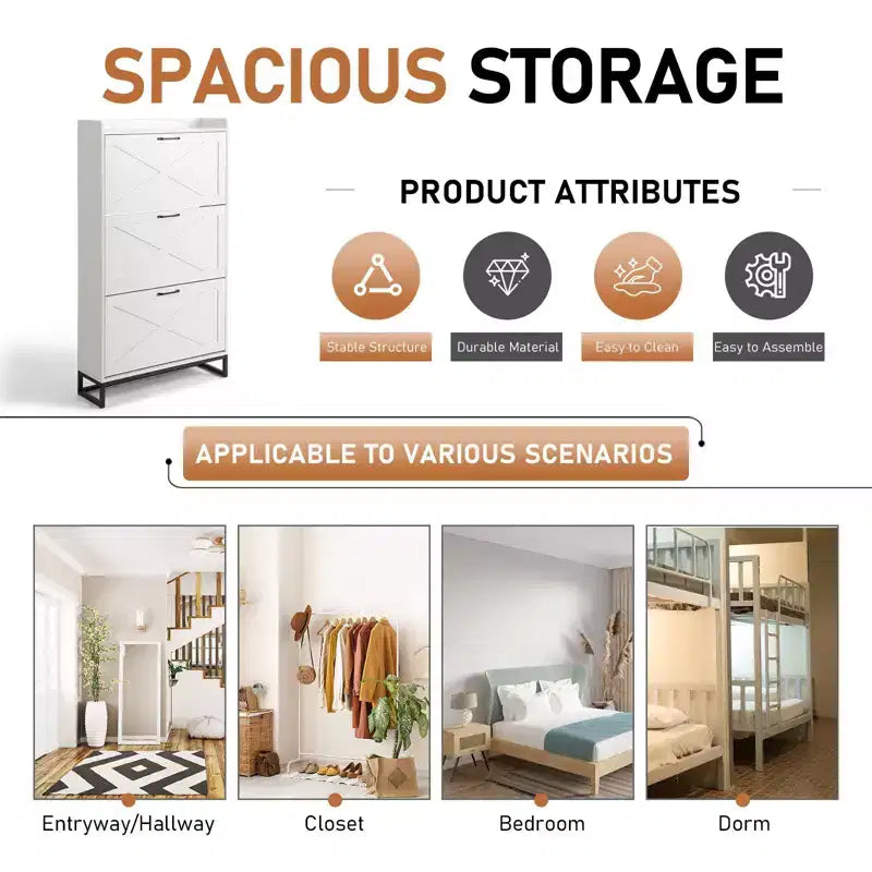 Meuble à chaussures Karl Home 3 tiroirs avec porte de grange et déflecteur supérieur