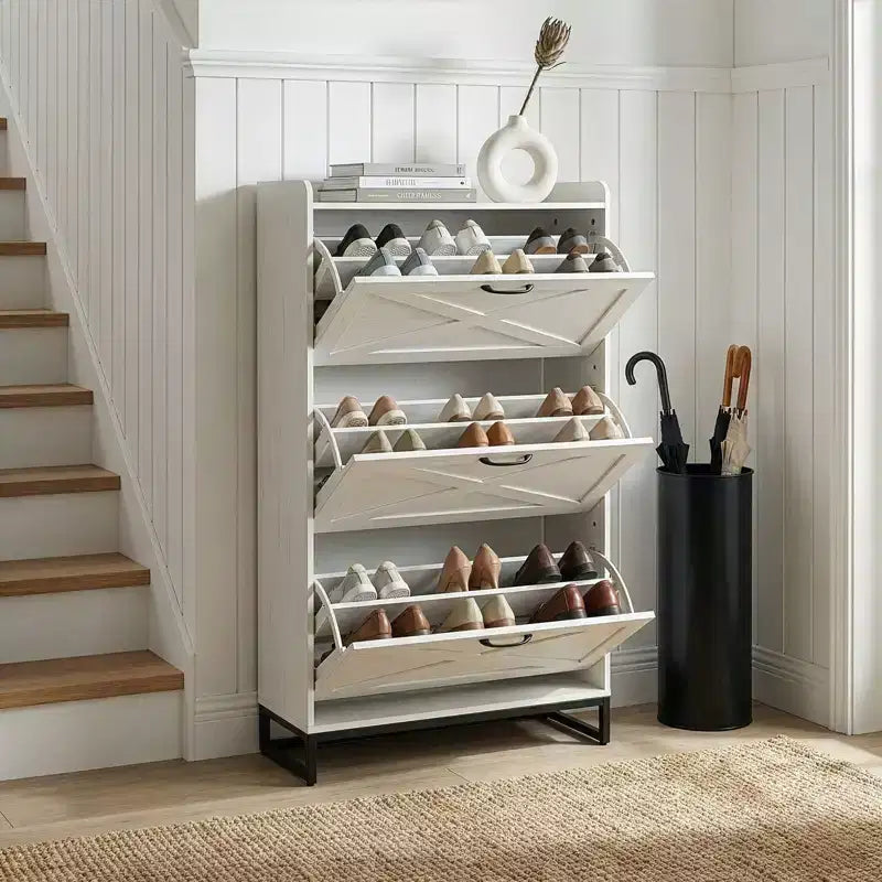 Meuble à chaussures Karl Home 3 tiroirs avec porte de grange et déflecteur supérieur
