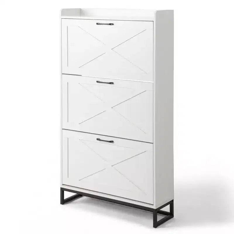 Meuble à chaussures Karl Home 3 tiroirs avec porte de grange et déflecteur supérieur