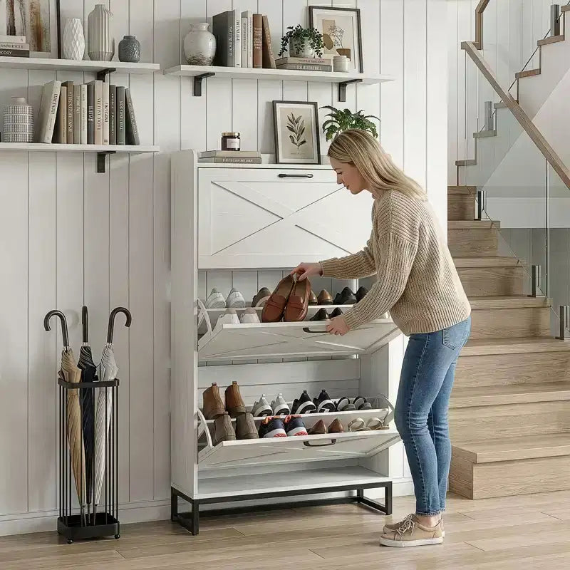 Meuble à chaussures Karl Home 3 tiroirs avec porte de grange et déflecteur supérieur
