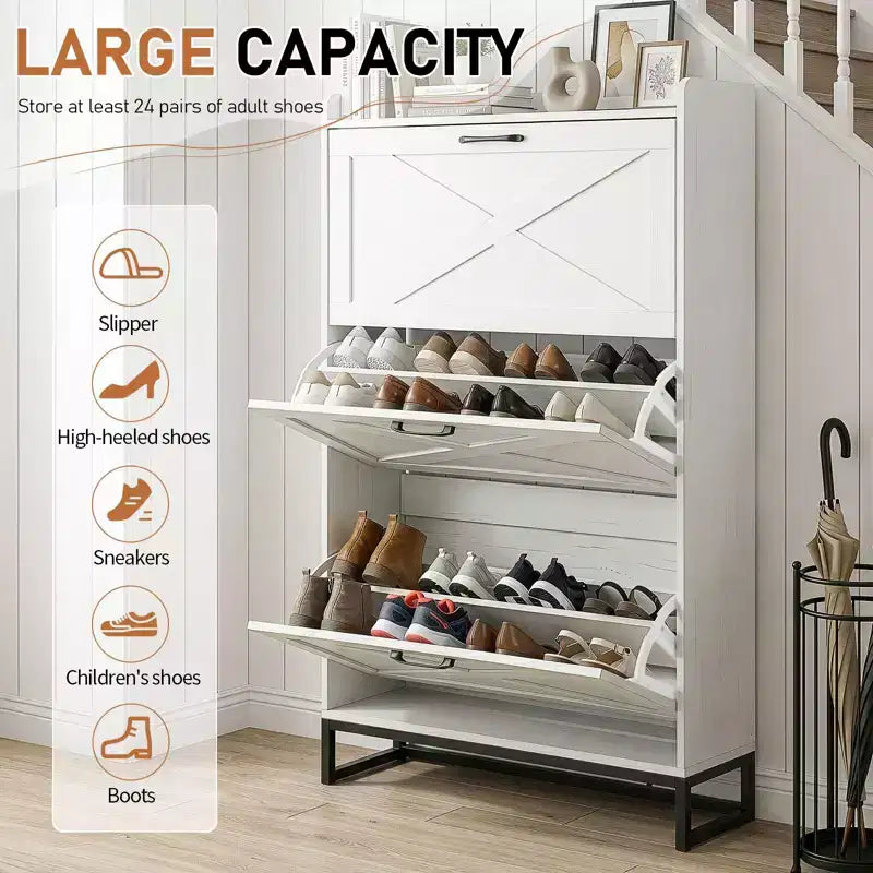 Meuble à chaussures Karl Home 3 tiroirs avec porte de grange et déflecteur supérieur